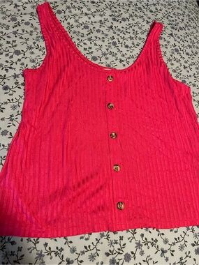 Hot Pink Sleeveless Button-Front Tank Top Loose Fit